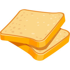 Two Slices of Golden Brown Toast Bread Stacked on a Transparent Background Featuring a Simple Cartoon Style and Soft Lighting Perfect for Food Related Designs