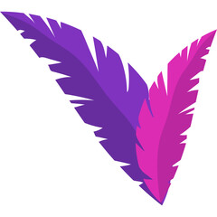 Two stylized feathers one purple one pink symbolizing duality and diversity on a transparent...