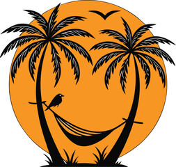 Tropical Sunset Hammock Silhouette Vector