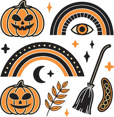 boho halloween vector clip art set