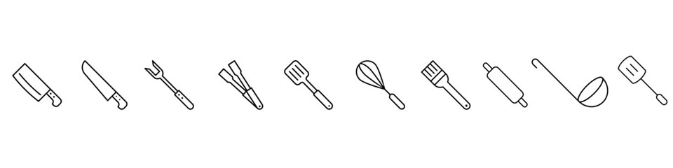 Kitchen set vector icon set. Kitchen utensils illustration sign collection. Kitchen symbol. Cooking logo.