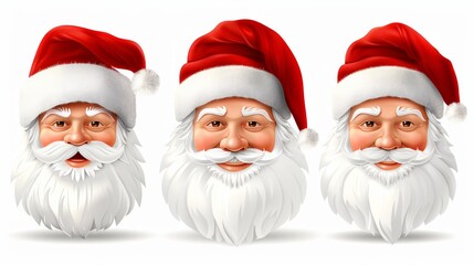 Collection of isolated 3d santa claus icons on a white background for holiday designs