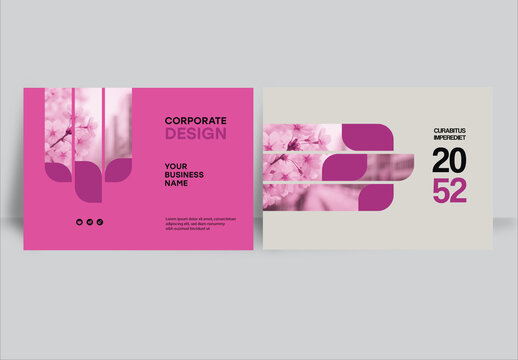 Modern business brochure layout &ndash;  Geometric Book Cover Landscape Layout Pink and Black 
  
