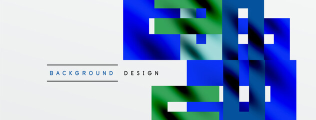 Abstract geometric design. Blue, green hues dominate. Minimalist style with text elements present. Modern aesthetic, clean composition.