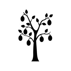 Obraz premium Stylized tree silhouette with ripe fruit and leaves, a simple design