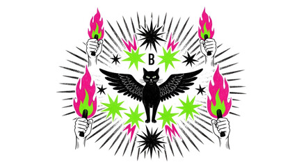 Black cat with wings graphic design illustration vector art for print and web design elements use