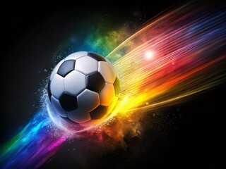Naklejka premium Colorful Grunge Soccer Ball Dashing Across Black Background - Stock Photo