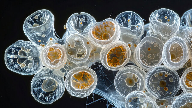 A micrograph showing the shell of a dense colony of Asgard archaea cells.