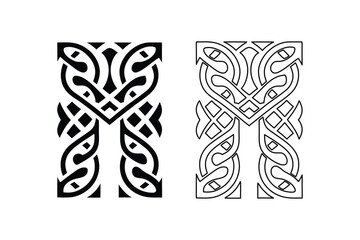 Celtic tribal knot design in black and outline ornamental vector style