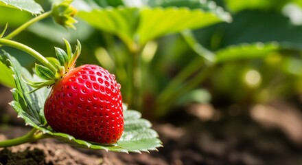 Perfect Red Strawberry on the Vine