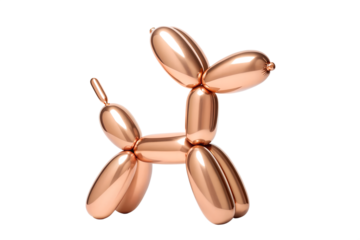 Shiny copper balloon dog sculpture art object isolated on transparent background