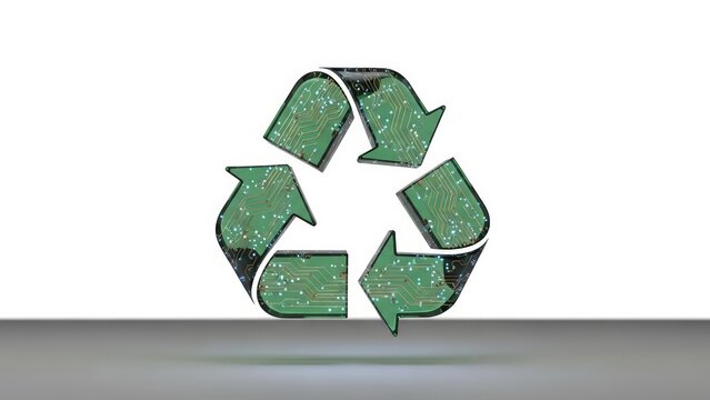 Recycling Symbol Made of Circuit Board Texture on a White Background - Powered by Adobe
