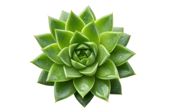 Vibrant green succulent plant with layered leaves isolated on transparent background