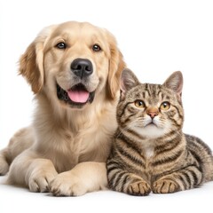 Fototapeta premium Dog and cat companion animals on white background