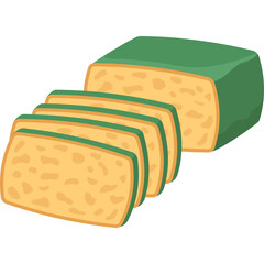 A Sliced Loaf Of Bread With A Green Crust Against A Transparent Background, Flat Design