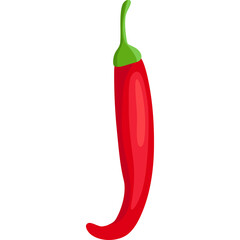 A single ripe red chili pepper with a green stem isolated on a white background featuring a subtle sheen and smooth texture perfect for culinary or design applications