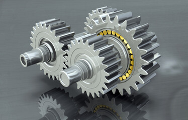 3D-Präzisionszahnstangen- und Ritzelgetriebemechanismus. Nahaufnahme der Industrie