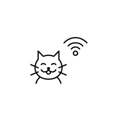 Happy cat and wi-fi. Pet monitoring, smart tracking devices. Internet of things care. Pixel perfect, editable stroke vector icon