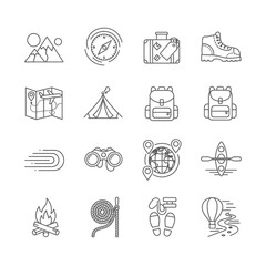 Fototapeta premium Outdoor Adventure & Travel Icons: Explore Nature & Plan Your Journey