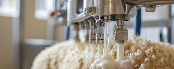 Washing wool with water jets.