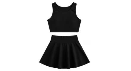 Sleek black twopiece fashion ensemble