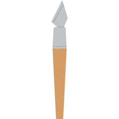 Stylized illustration of a calligraphy brush with a grey metal tip and a textured light brown wooden handle set against a white background with a transparent effect