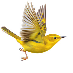 Yellow Warbler Bird Flying full body view isolated on white or transparent background 