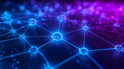 Abstract blue background with glowing bubbles and lines in a digital design representing technology and communication