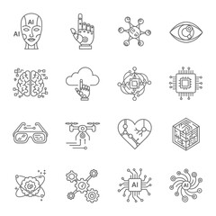 Fototapeta premium Artificial Intelligence, Robotics, and Digital Technology Line Icons