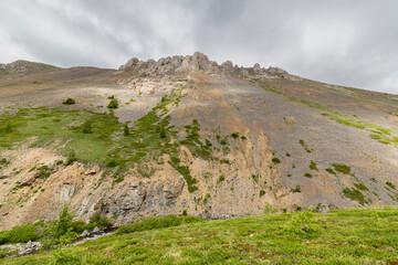 Wide angle view of a rocky slope in Altai Mountains