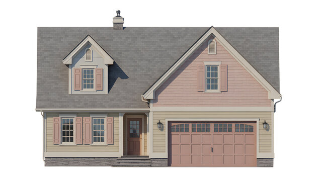 Charming traditional style home with pink accents, perfect for real estate marketing, home improvement projects, and showcasing architectural designs