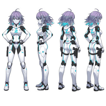 character sheet woman robotic violet