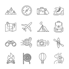 Outdoor Adventure and Expedition Line Icons