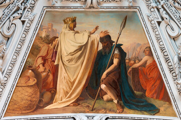 SALZBURG, AUSTRIA - SEPTEMBER 6, 2025: The ceiling paint of King David Receiving the Holy Bread...