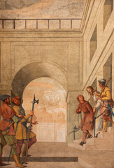 SALZBURG, AUSTRIA - SEPTEMBER 6, 2025: The ceiling fresco of Arested Jesus in the Cathedral by Fra...