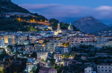 Vietri sul mare - Amalfi coast - The city panorama with the coast at dusk.