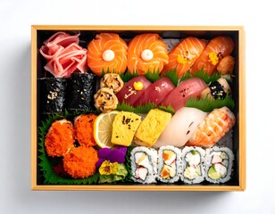 Exquisite Sushi Bento Box A Culinary Journey of Fresh Salmon, Tuna, and Diverse Japanese Delicacies – A Feast for the Eyes