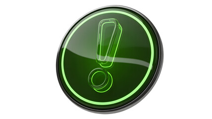 Glowing green exclamation mark icon for attention grabbing alerts and notifications, perfect for websites, apps, and digital marketing material.