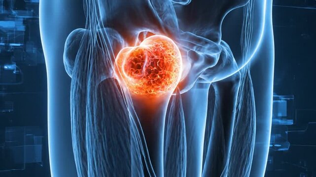 Hip Joint Pain and Inflammation A Medical Visualization.