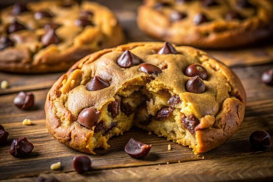 Delicious Chocolate Chip Cookie with Bite Marks, Warm & Gooey Texture