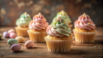 Delicious Easter Cupcakes in Low Light, Moody Atmosphere