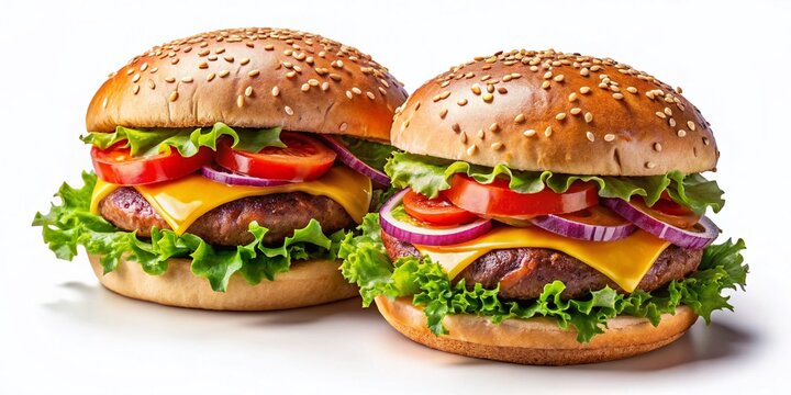 Delicious Double Burger Aerial Shot: Isolated Food Photography for Menus and Websites