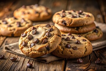 Delicious Homemade Chocolate Chip Cookies, Close-Up Shot with Shallow Depth of Field