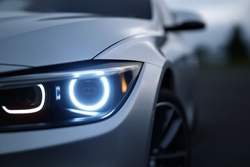 Fototapeta premium Close-up of modern car headlight with led technology