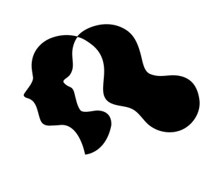 Minimalist line art illustration of two overlapping human profiles facing the same direction. Abstract continuous one-line drawing symbolizing connection, unity, and relationships.	