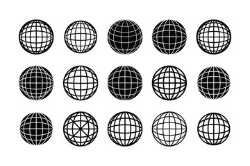 Globe Grid and Wireframe Icon Set