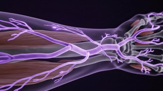Human Arm Anatomy Nerves Muscles and Bones Visualization.