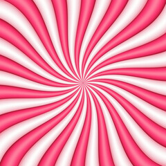 Candy pink spiral background. Strawberry ice cream pattern. Rose pastel pattern with smooth swirling curves. Soft, wavy, spiral design for banners, posters, templates. 3d realistic vector illustration