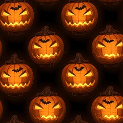 Seamless pattern of jack-o-lanterns with bats
