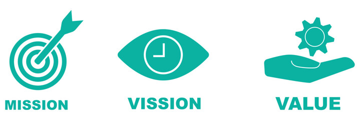 Transparent PNG available Vision, mission and values editable stroke outline icons set isolated on white background flat vector illustration. © Hikestudio@1